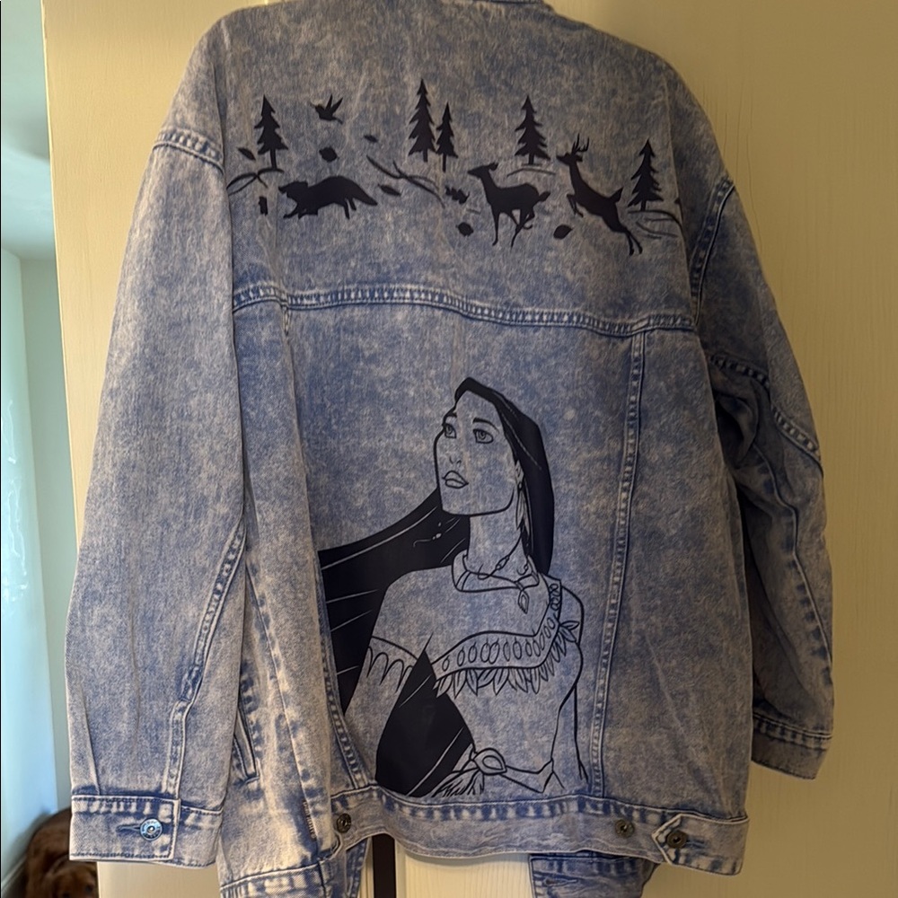 Women's Blue Denim Jacket with Graphic Design